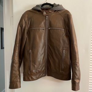 Guess Faux-Leather Detachable-Hood Motorcycle Jacket